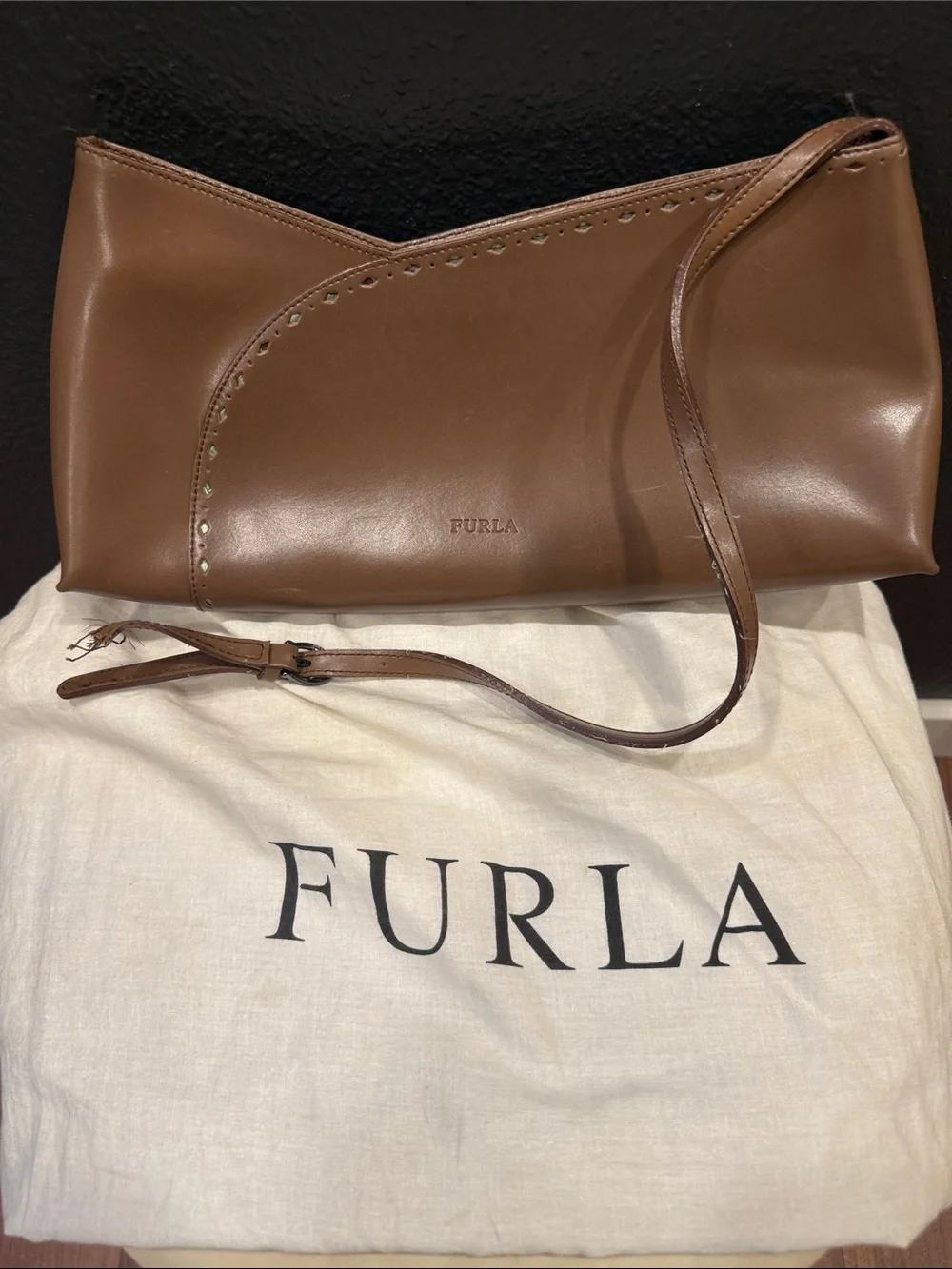 Furla Tan Brown Leather Shoulder Bag